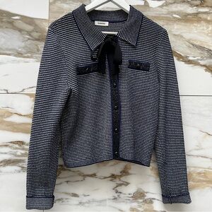 Sandro Cropped Jacket Navy with Black Bow